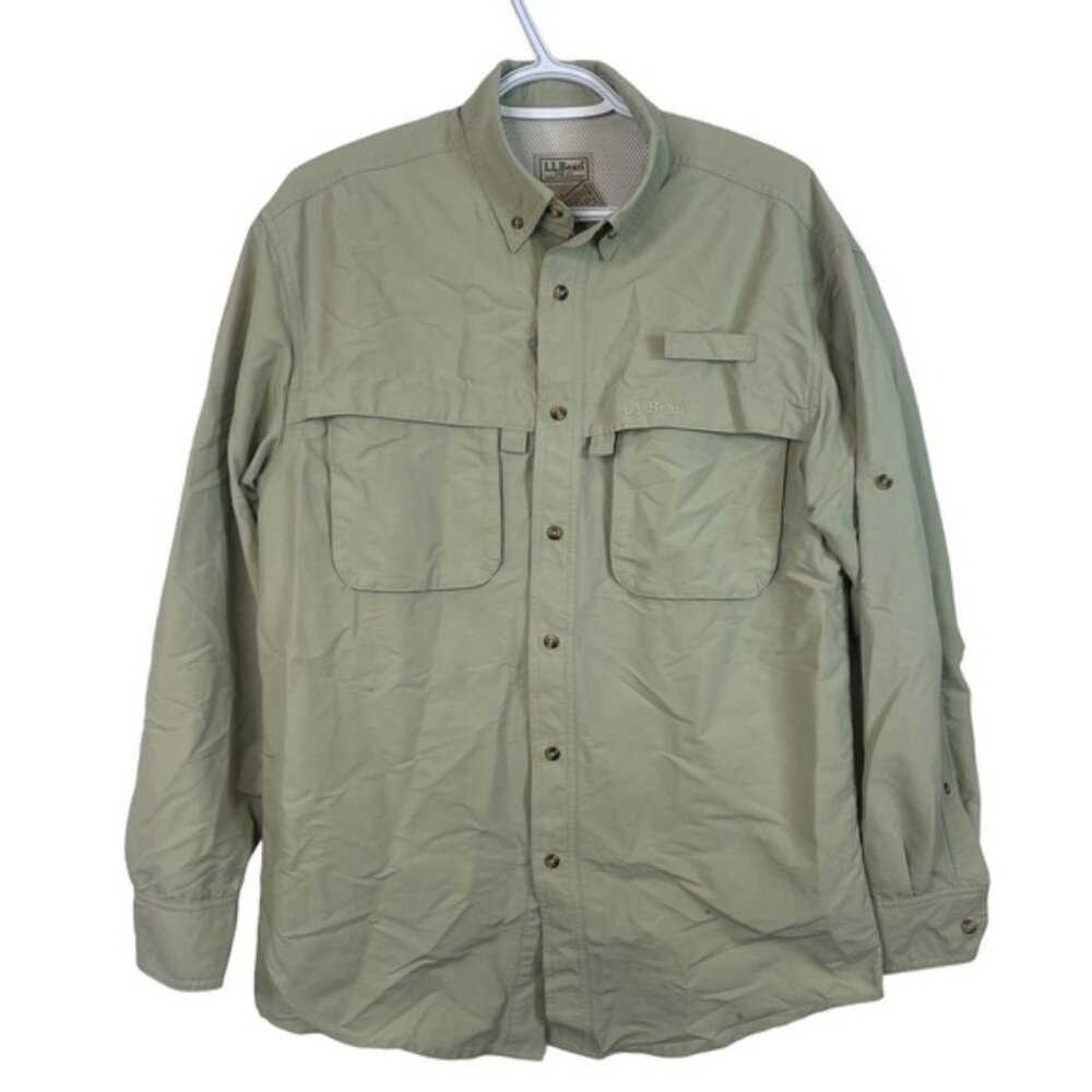 L.L. Bean Men’s Beige Long Sleeved Casual Button Down Dress Shirt Size Small